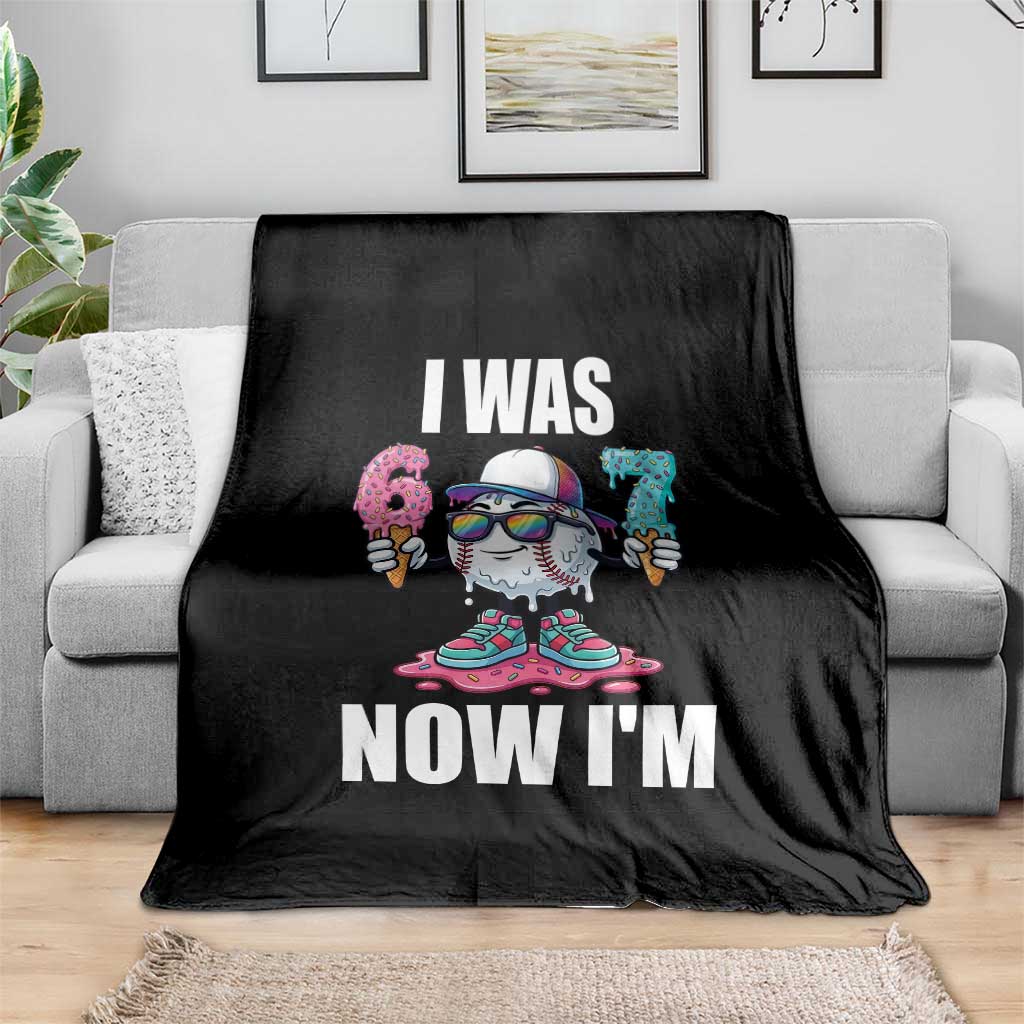 I Was 6 Now I'm 7 Throw Blanket Baseball Ice Cream Drip Number 67 Player