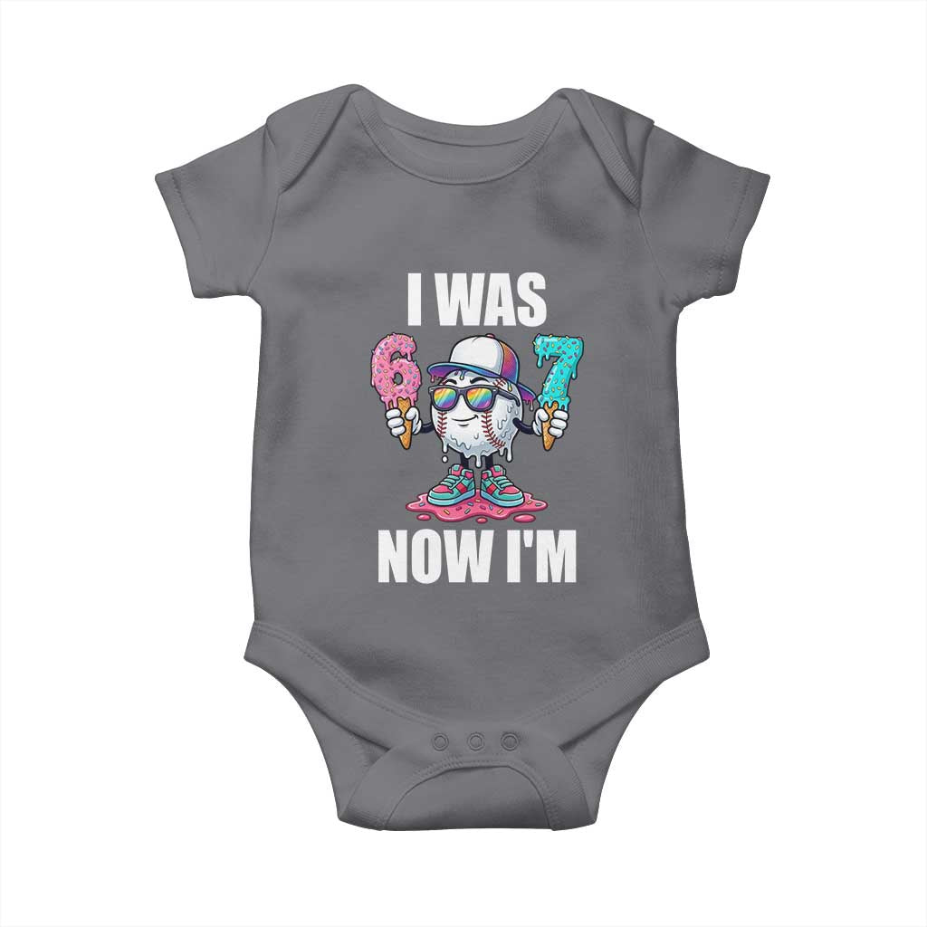 I Was 6 Now I'm 7 Baby Onesie Baseball Ice Cream Drip Number 67 Player