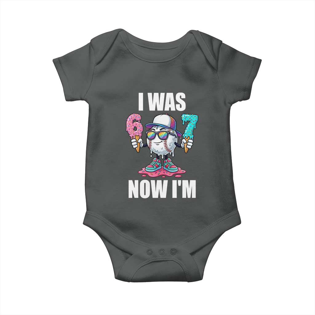 I Was 6 Now I'm 7 Baby Onesie Baseball Ice Cream Drip Number 67 Player