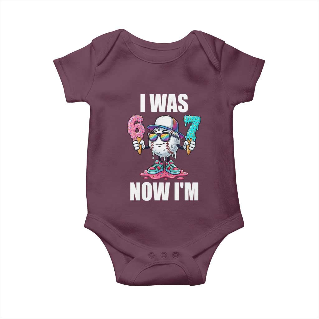 I Was 6 Now I'm 7 Baby Onesie Baseball Ice Cream Drip Number 67 Player