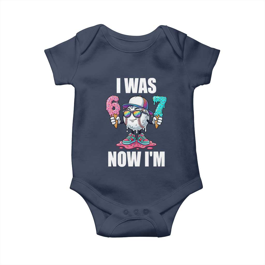 I Was 6 Now I'm 7 Baby Onesie Baseball Ice Cream Drip Number 67 Player