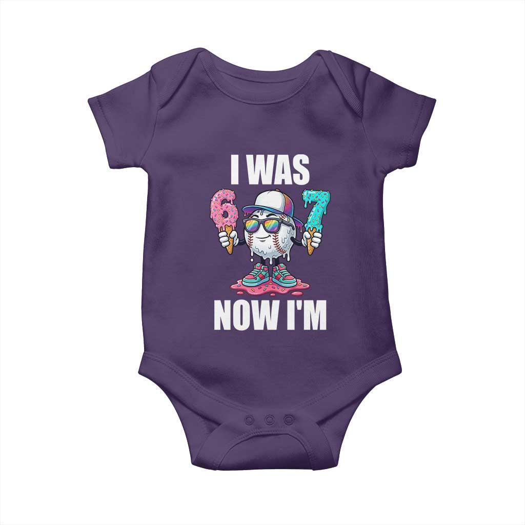 I Was 6 Now I'm 7 Baby Onesie Baseball Ice Cream Drip Number 67 Player