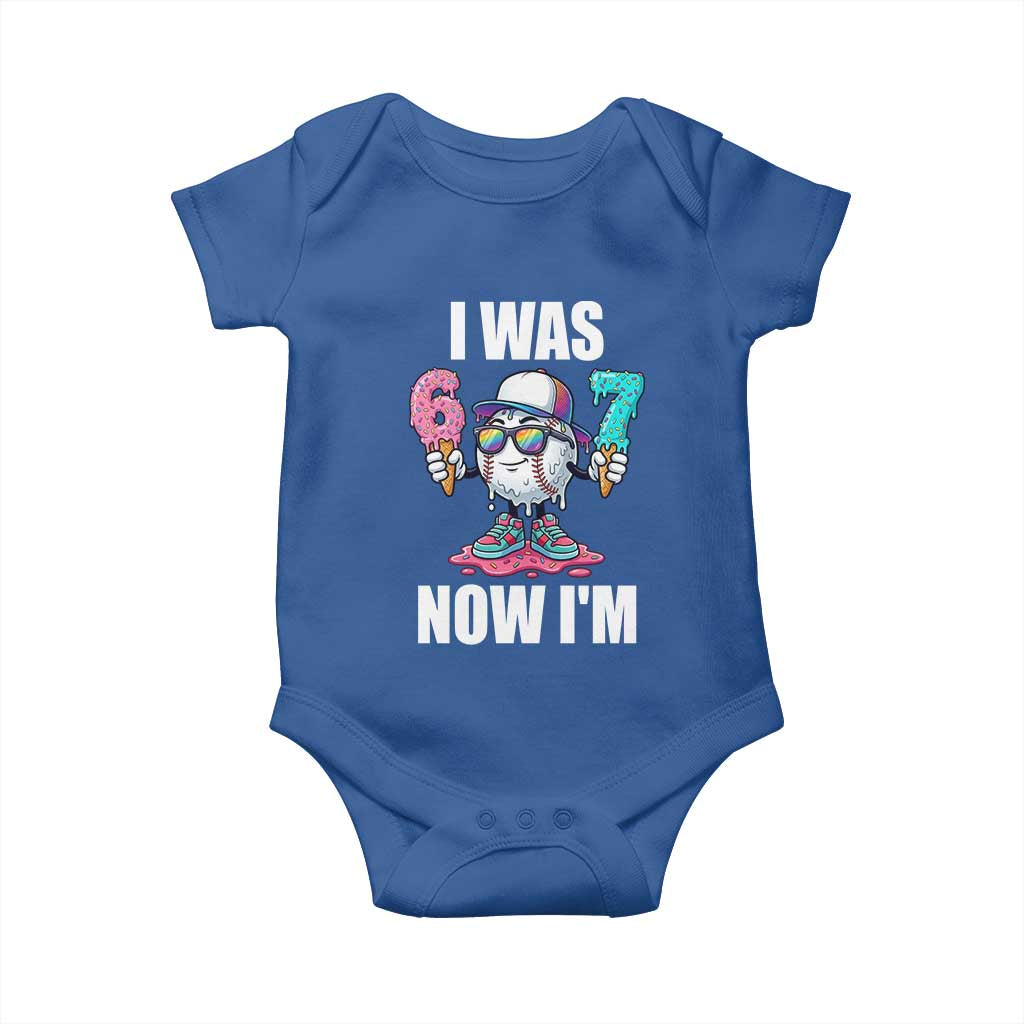 I Was 6 Now I'm 7 Baby Onesie Baseball Ice Cream Drip Number 67 Player