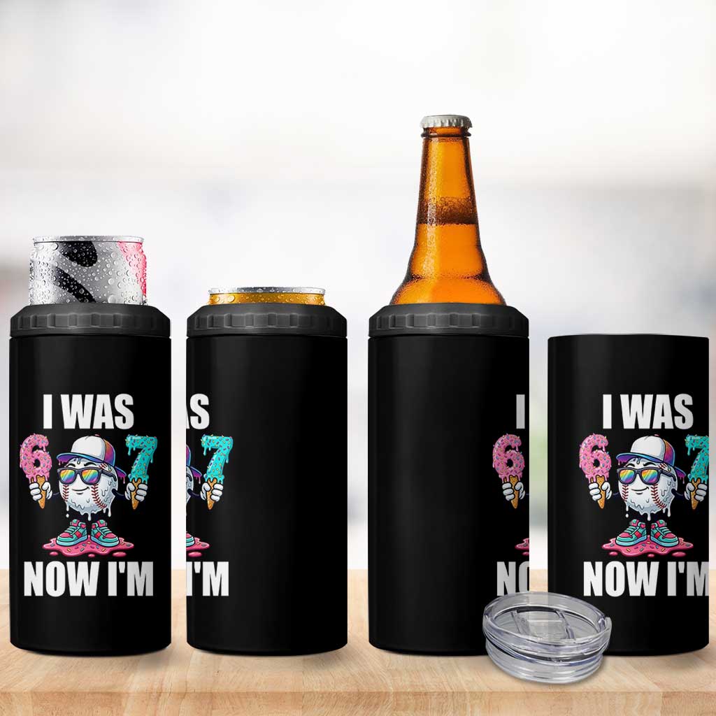 I Was 6 Now I'm 7 4 in 1 Can Cooler Tumbler Baseball Ice Cream Drip Number 67 Player