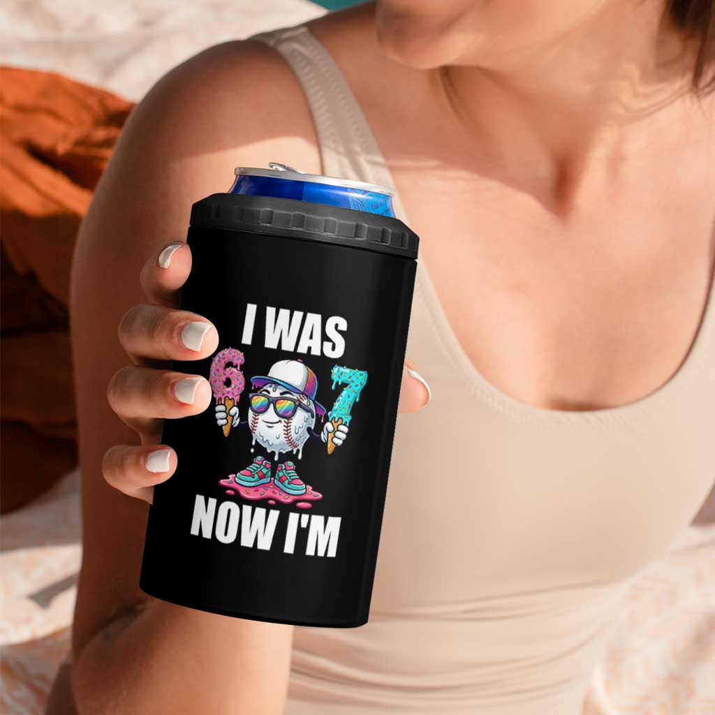 I Was 6 Now I'm 7 4 in 1 Can Cooler Tumbler Baseball Ice Cream Drip Number 67 Player