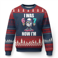 I Was 6 Now I'm 7 Ugly Christmas Sweater Baseball Ice Cream Drip Number 67 Player