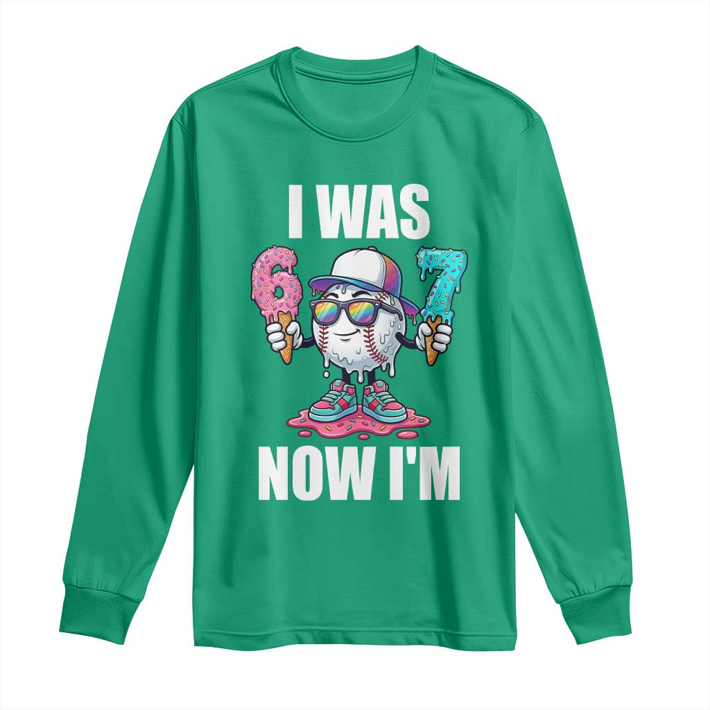 I Was 6 Now I'm 7 Long Sleeve Shirt Baseball Ice Cream Drip Number 67 Player