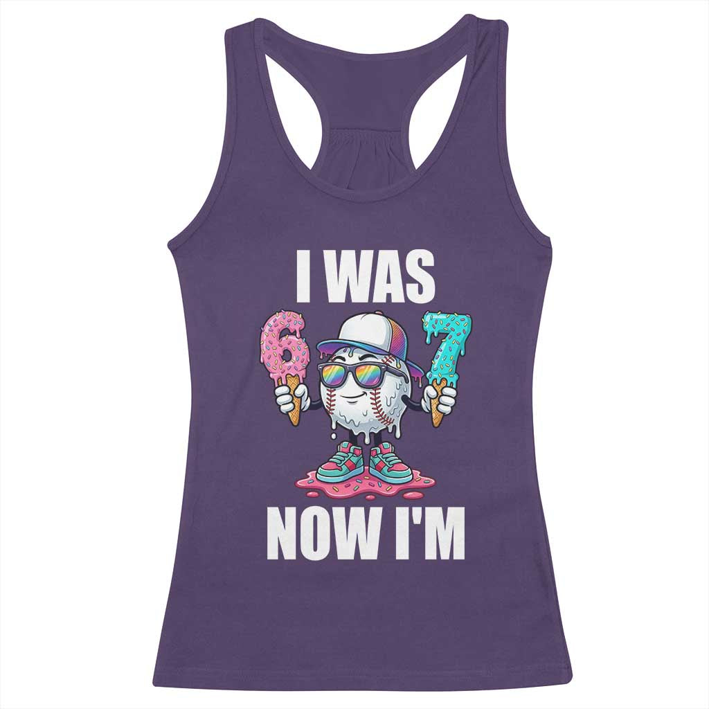 I Was 6 Now I'm 7 Racerback Tank Top Baseball Ice Cream Drip Number 67 Player