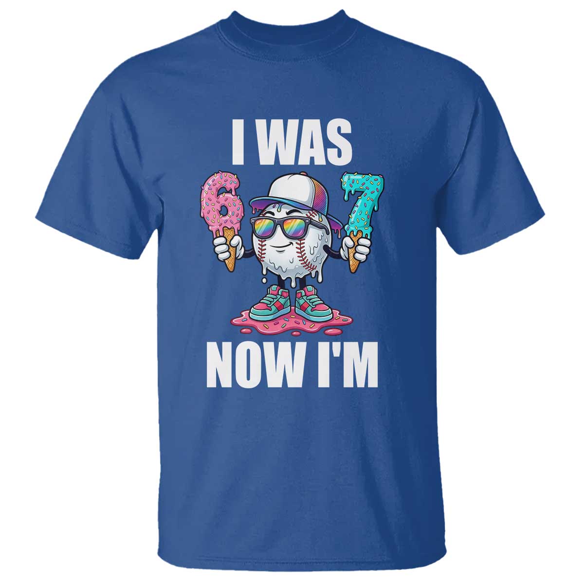 I Was 6 Now I'm 7 T Shirt Baseball Ice Cream Drip Number 67 Player