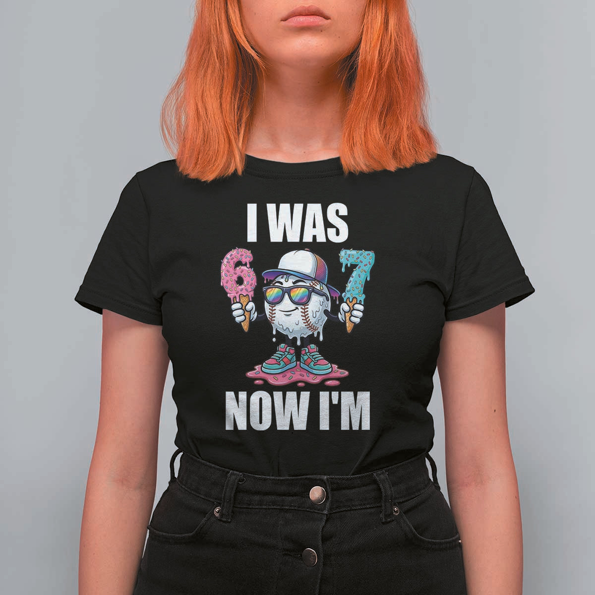 I Was 6 Now I'm 7 T Shirt For Women Baseball Ice Cream Drip Number 67 Player