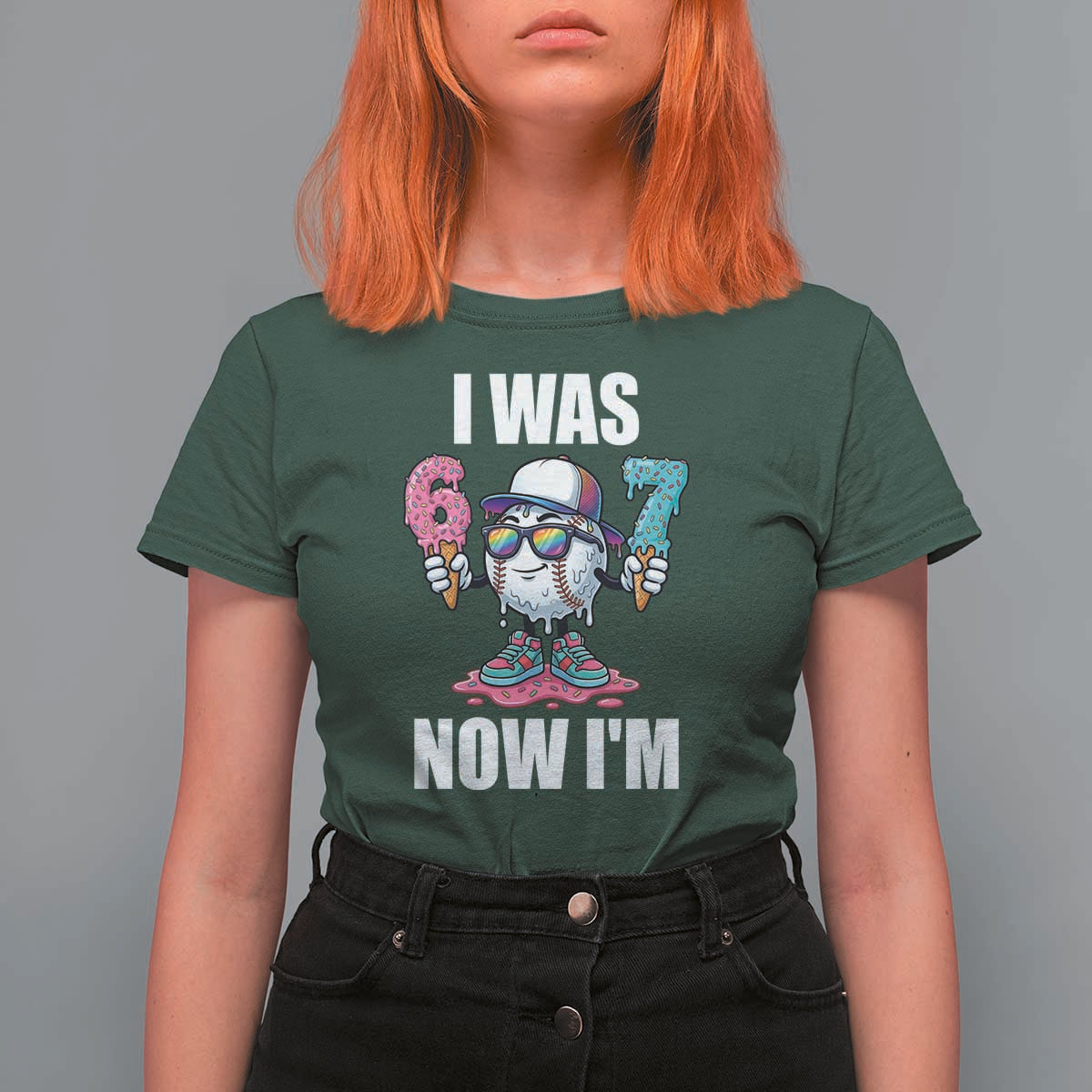 I Was 6 Now I'm 7 T Shirt For Women Baseball Ice Cream Drip Number 67 Player