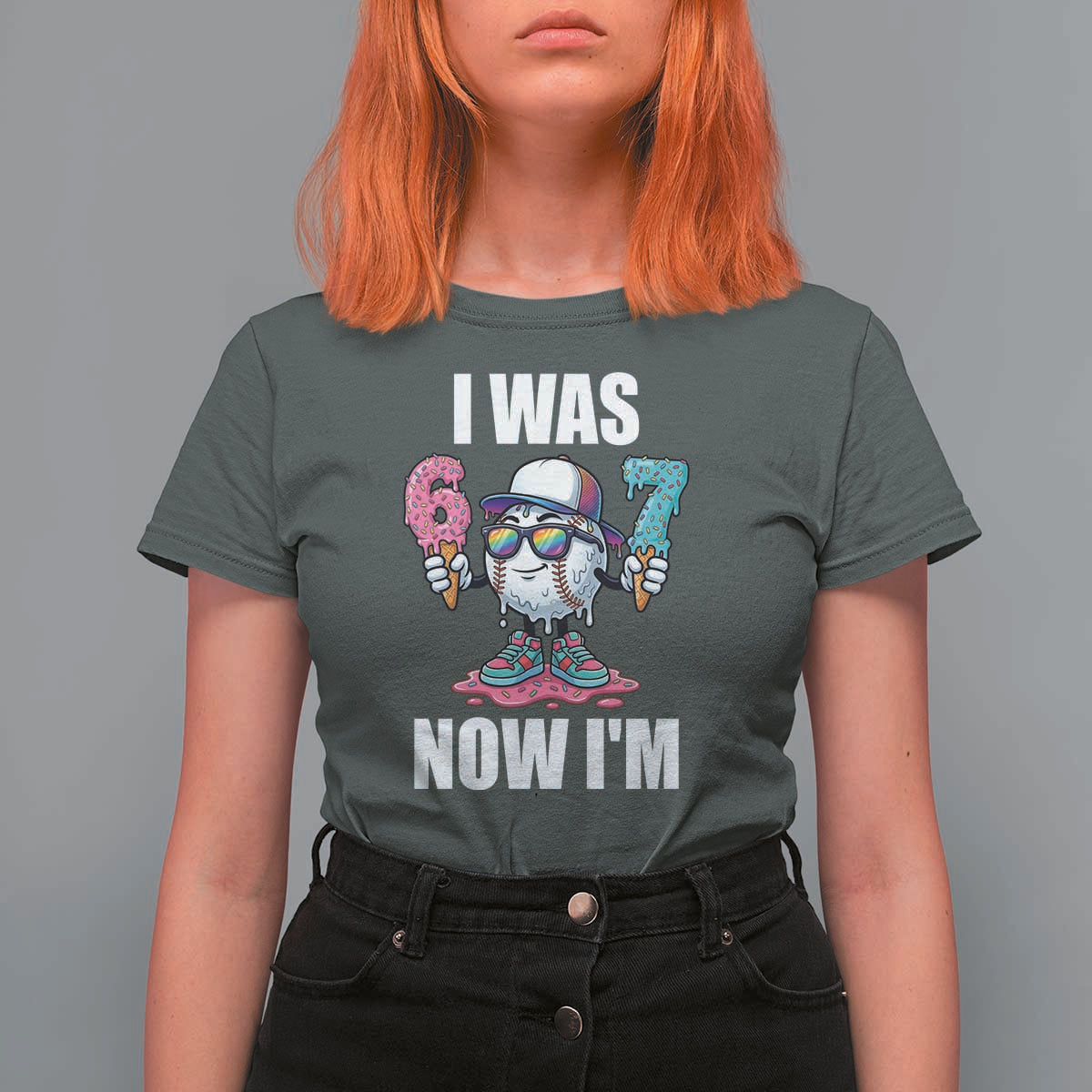 I Was 6 Now I'm 7 T Shirt For Women Baseball Ice Cream Drip Number 67 Player
