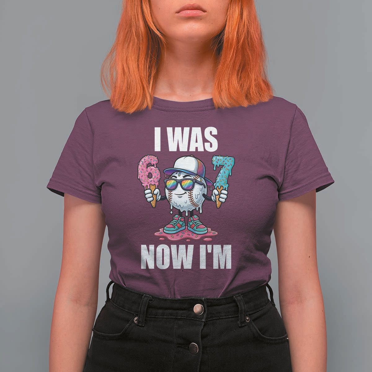 I Was 6 Now I'm 7 T Shirt For Women Baseball Ice Cream Drip Number 67 Player