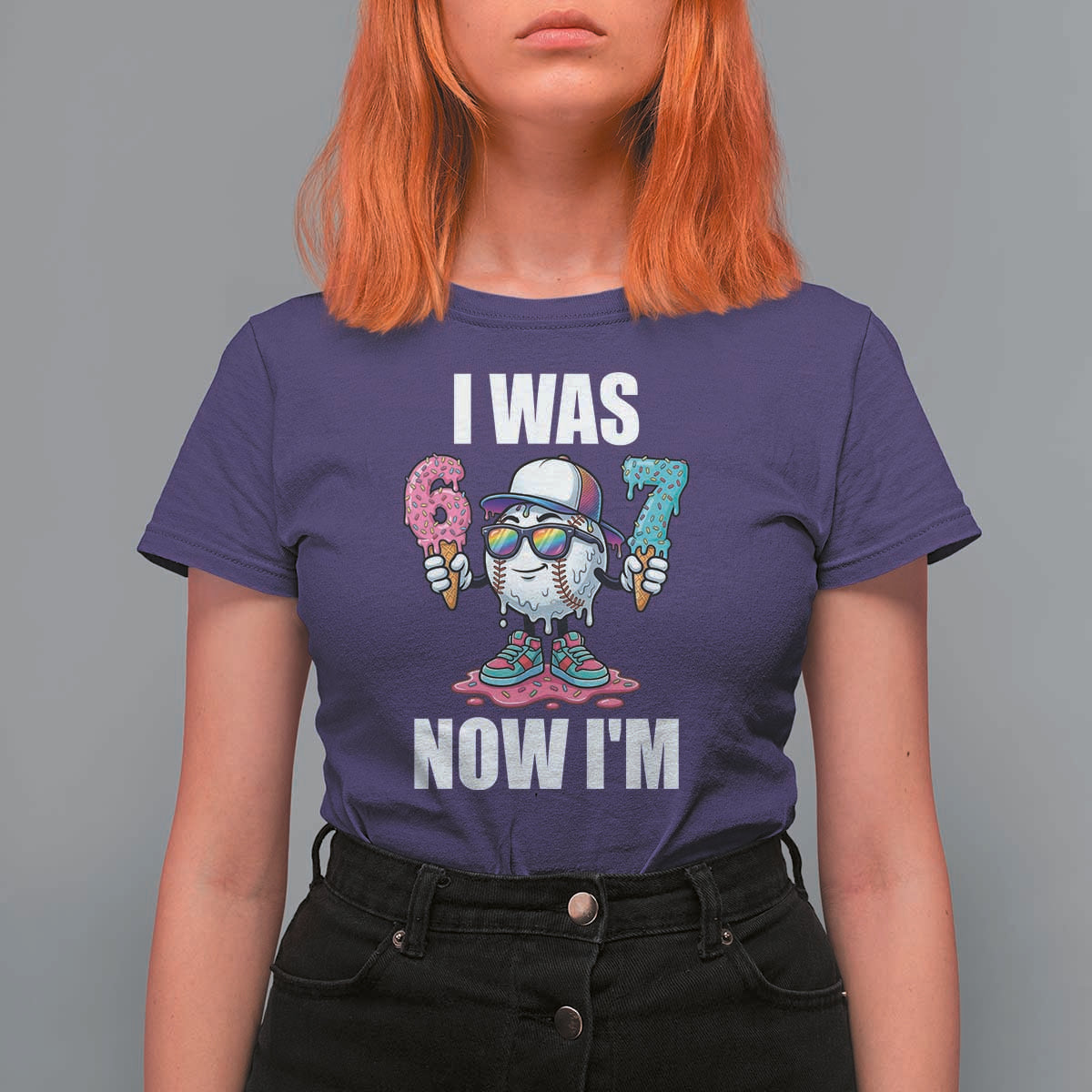 I Was 6 Now I'm 7 T Shirt For Women Baseball Ice Cream Drip Number 67 Player