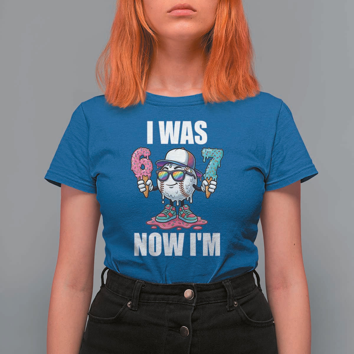 I Was 6 Now I'm 7 T Shirt For Women Baseball Ice Cream Drip Number 67 Player