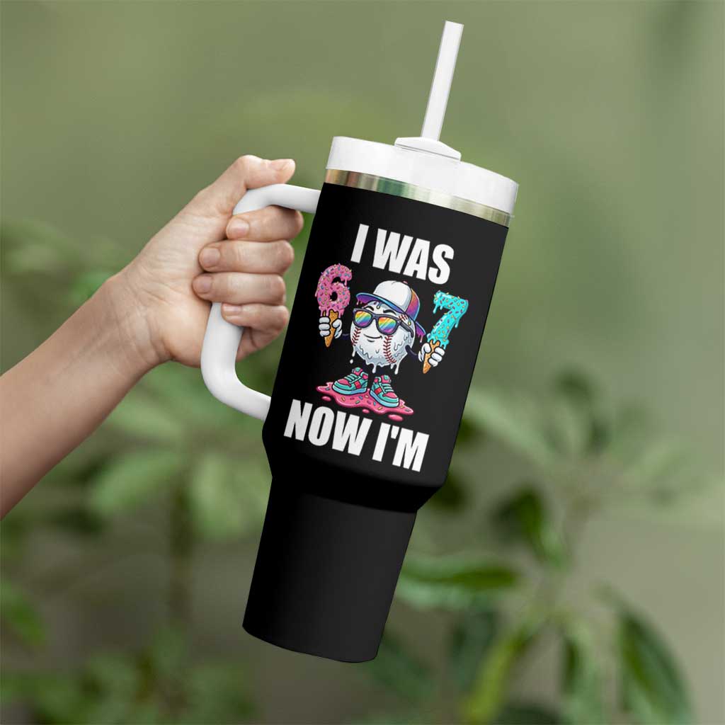 I Was 6 Now I'm 7 Tumbler With Handle Baseball Ice Cream Drip Number 67 Player
