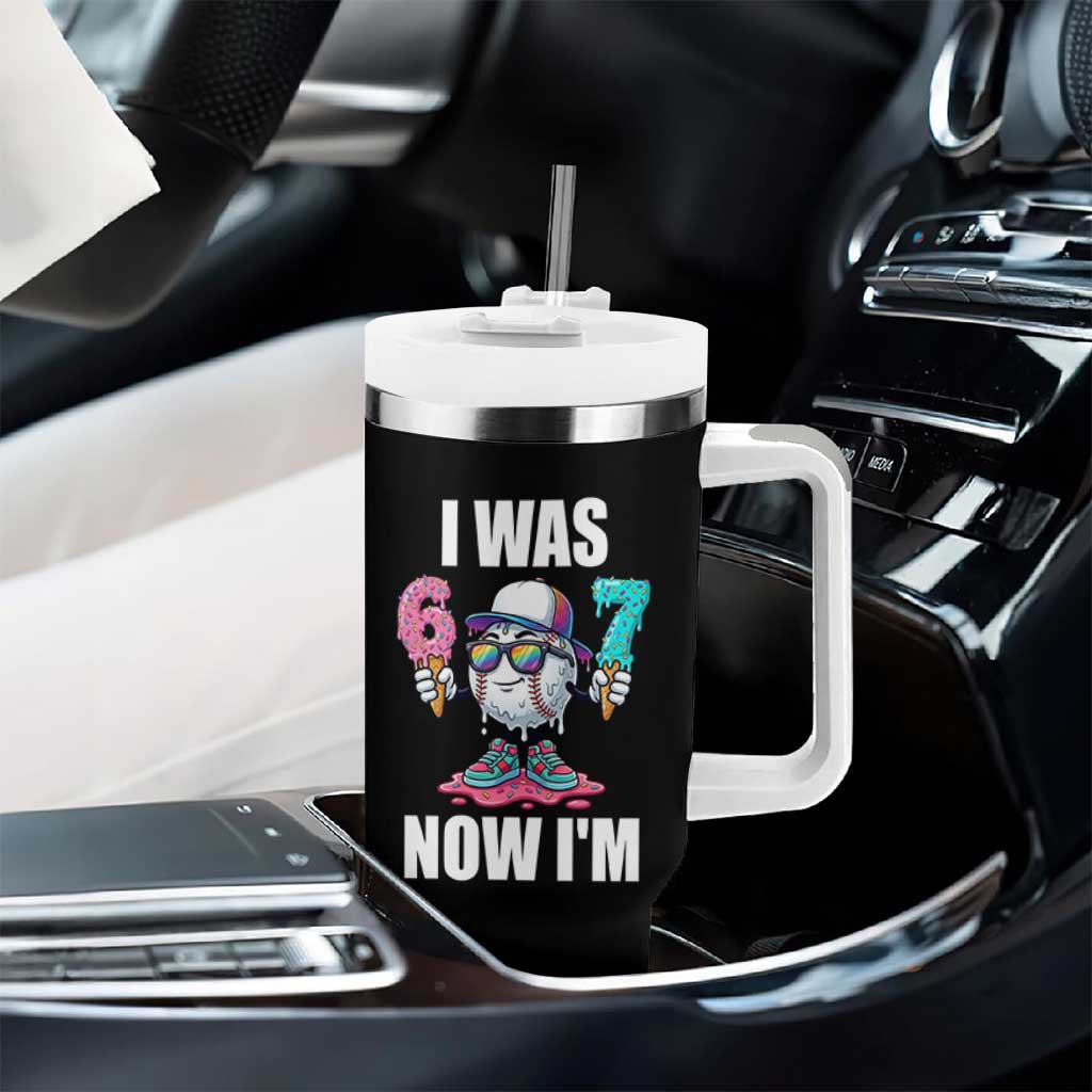 I Was 6 Now I'm 7 Tumbler With Handle Baseball Ice Cream Drip Number 67 Player