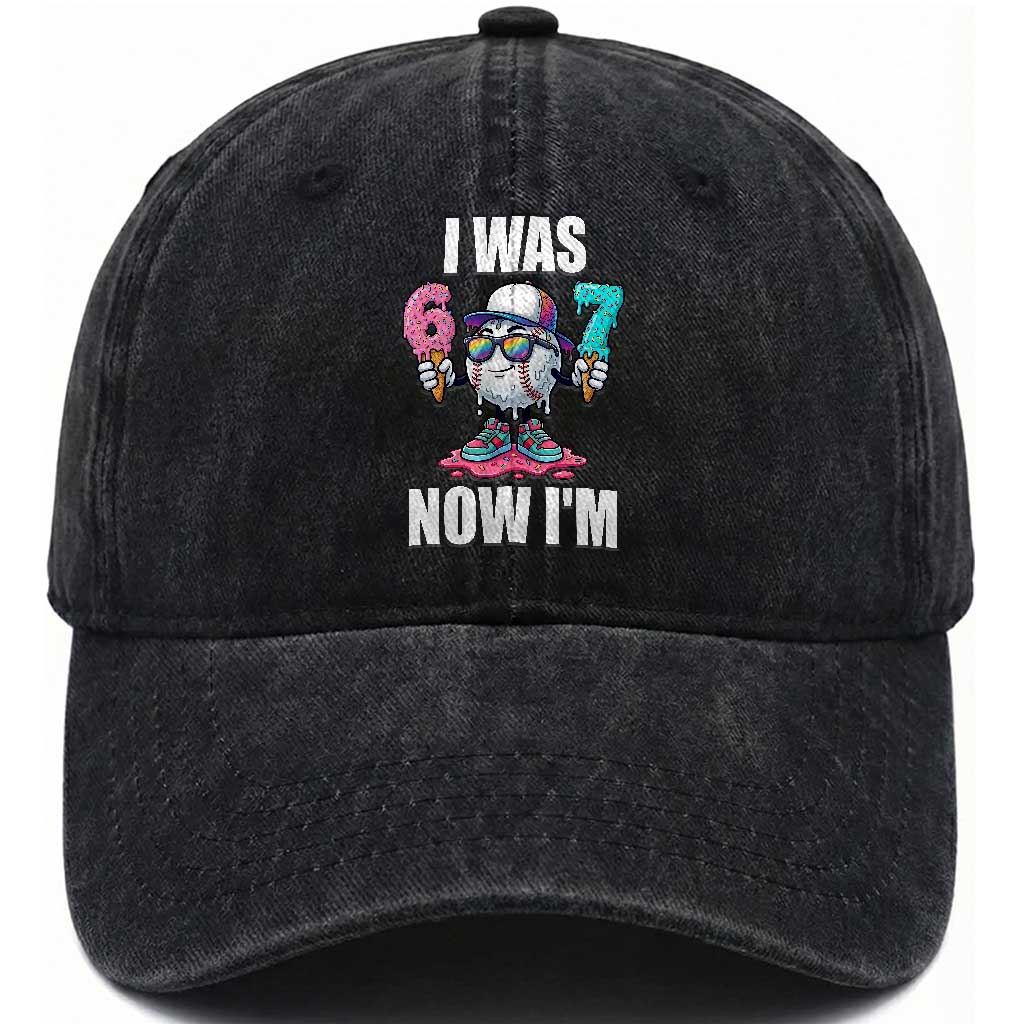 I Was 6 Now I'm 7 Washed Cotton Baseball Cap Baseball Ice Cream Drip Number 67 Player