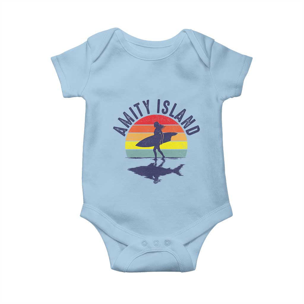 Amity Island Baby Onesie Retro Surfing Board Humor - Wonder Print Shop