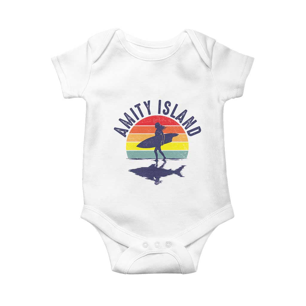 Amity Island Baby Onesie Retro Surfing Board Humor - Wonder Print Shop