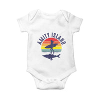 Amity Island Baby Onesie Retro Surfing Board Humor - Wonder Print Shop