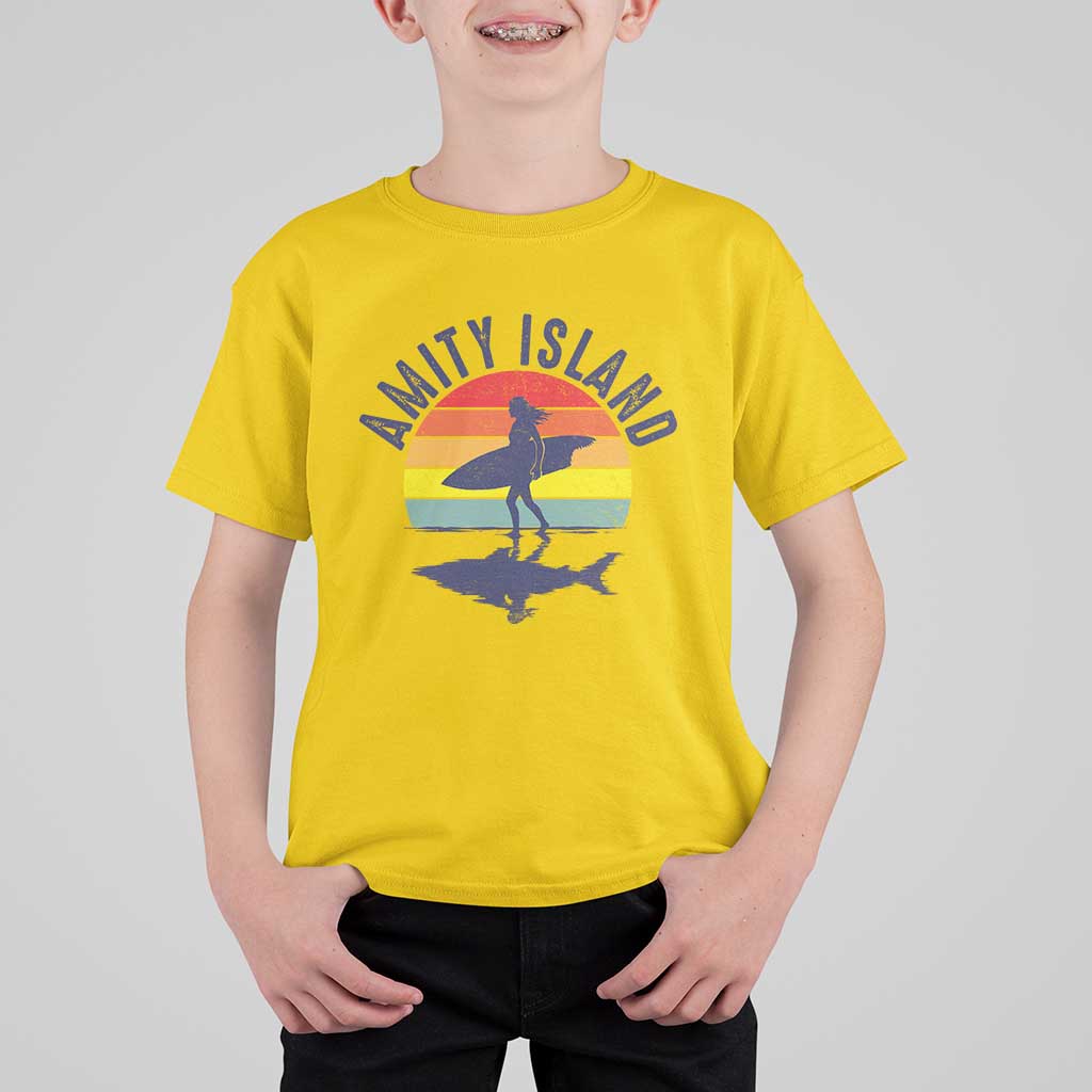Amity Island T Shirt For Kid Retro Surfing Board Humor - Wonder Print Shop