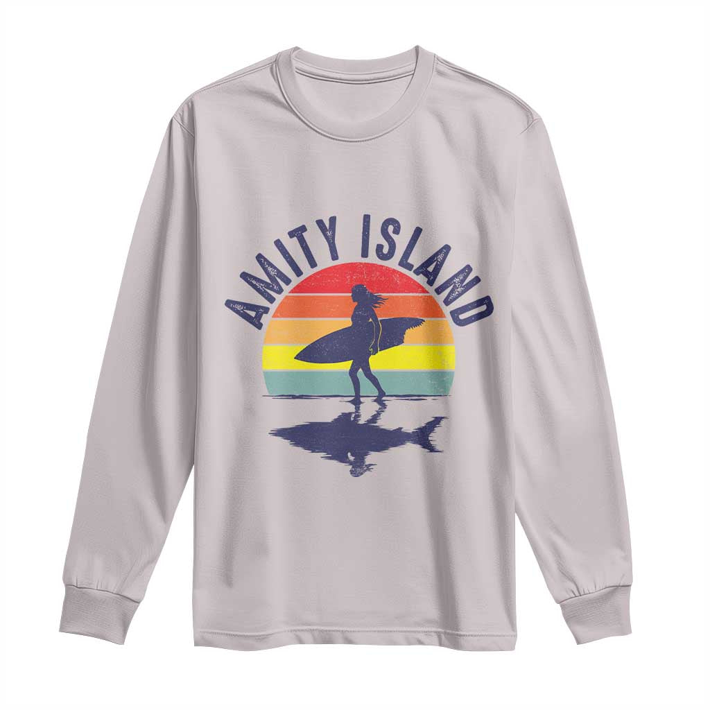 Amity Island Long Sleeve Shirt Retro Surfing Board Humor - Wonder Print Shop