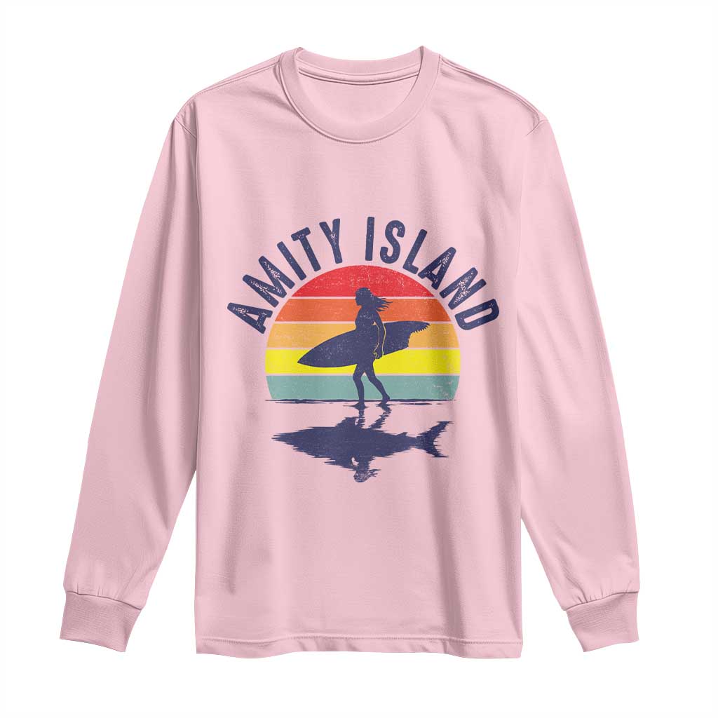 Amity Island Long Sleeve Shirt Retro Surfing Board Humor - Wonder Print Shop