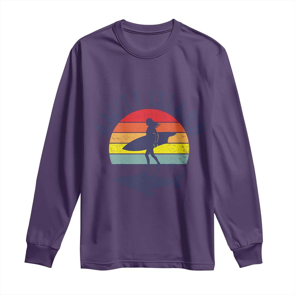 Amity Island Long Sleeve Shirt Retro Surfing Board Humor - Wonder Print Shop