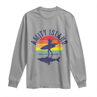 Amity Island Long Sleeve Shirt Retro Surfing Board Humor - Wonder Print Shop