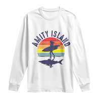 Amity Island Long Sleeve Shirt Retro Surfing Board Humor - Wonder Print Shop