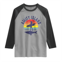 Amity Island Raglan Shirt Retro Surfing Board Humor - Wonder Print Shop