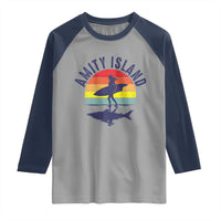 Amity Island Raglan Shirt Retro Surfing Board Humor - Wonder Print Shop