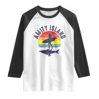 Amity Island Raglan Shirt Retro Surfing Board Humor - Wonder Print Shop