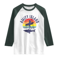 Amity Island Raglan Shirt Retro Surfing Board Humor - Wonder Print Shop