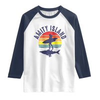 Amity Island Raglan Shirt Retro Surfing Board Humor - Wonder Print Shop