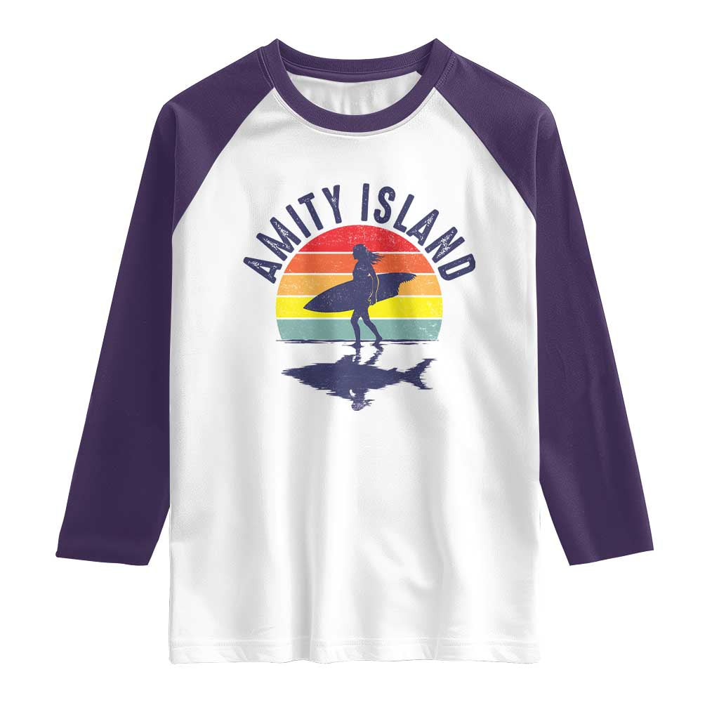 Amity Island Raglan Shirt Retro Surfing Board Humor - Wonder Print Shop