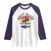 Amity Island Raglan Shirt Retro Surfing Board Humor - Wonder Print Shop