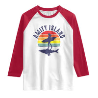 Amity Island Raglan Shirt Retro Surfing Board Humor - Wonder Print Shop