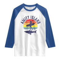 Amity Island Raglan Shirt Retro Surfing Board Humor - Wonder Print Shop