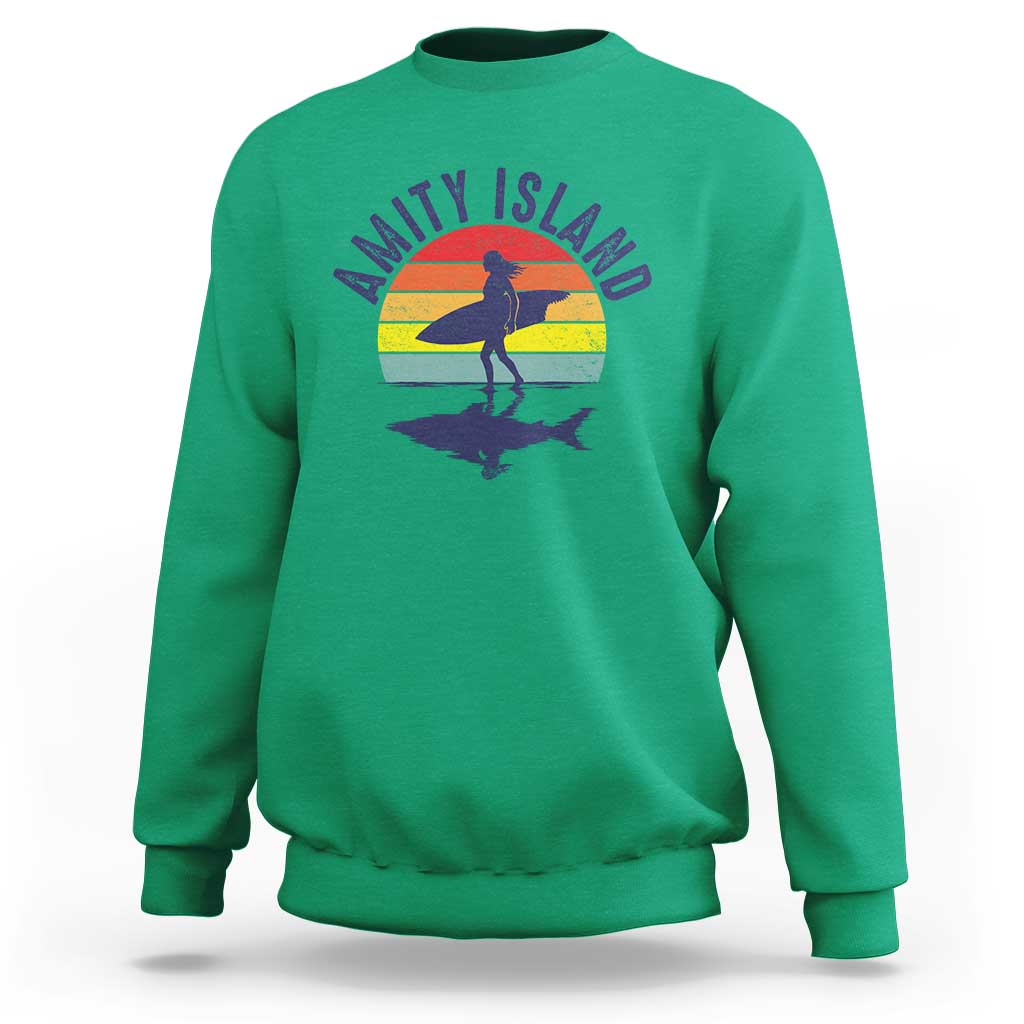 Amity Island Sweatshirt Retro Surfing Board Humor - Wonder Print Shop
