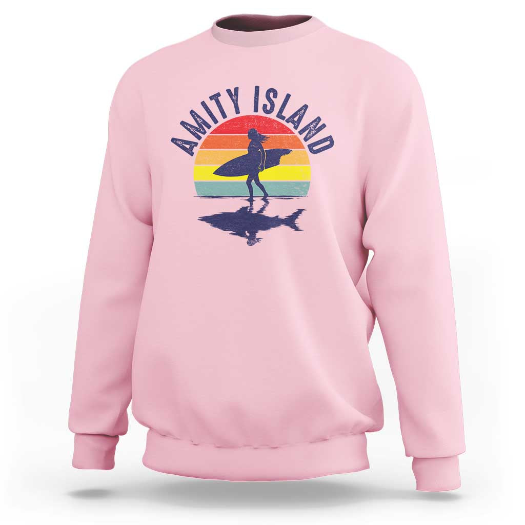 Amity Island Sweatshirt Retro Surfing Board Humor - Wonder Print Shop