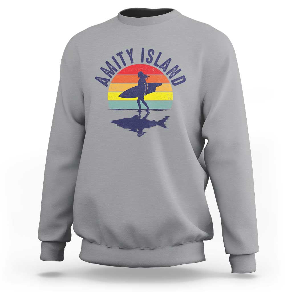 Amity Island Sweatshirt Retro Surfing Board Humor - Wonder Print Shop