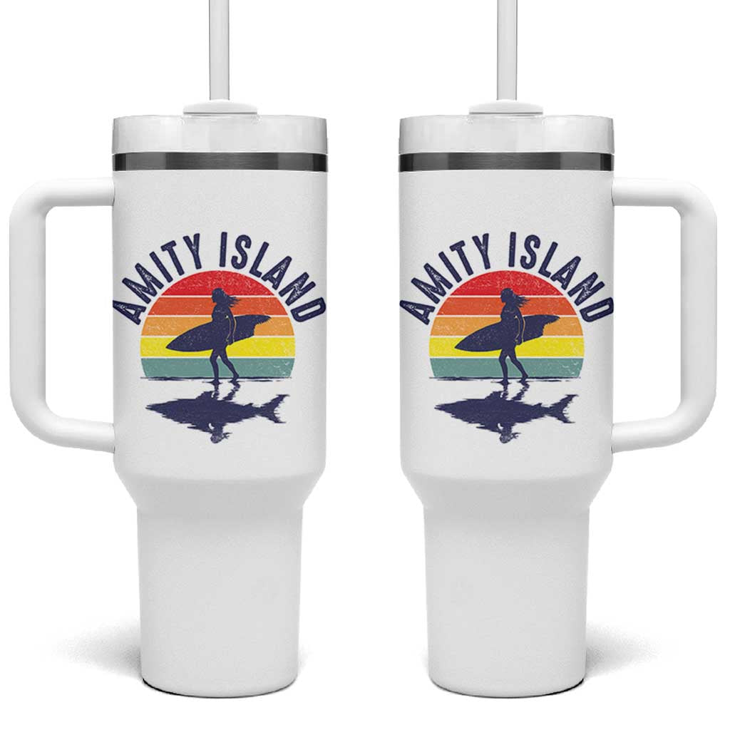 Amity Island Tumbler With Handle Retro Surfing Board Humor