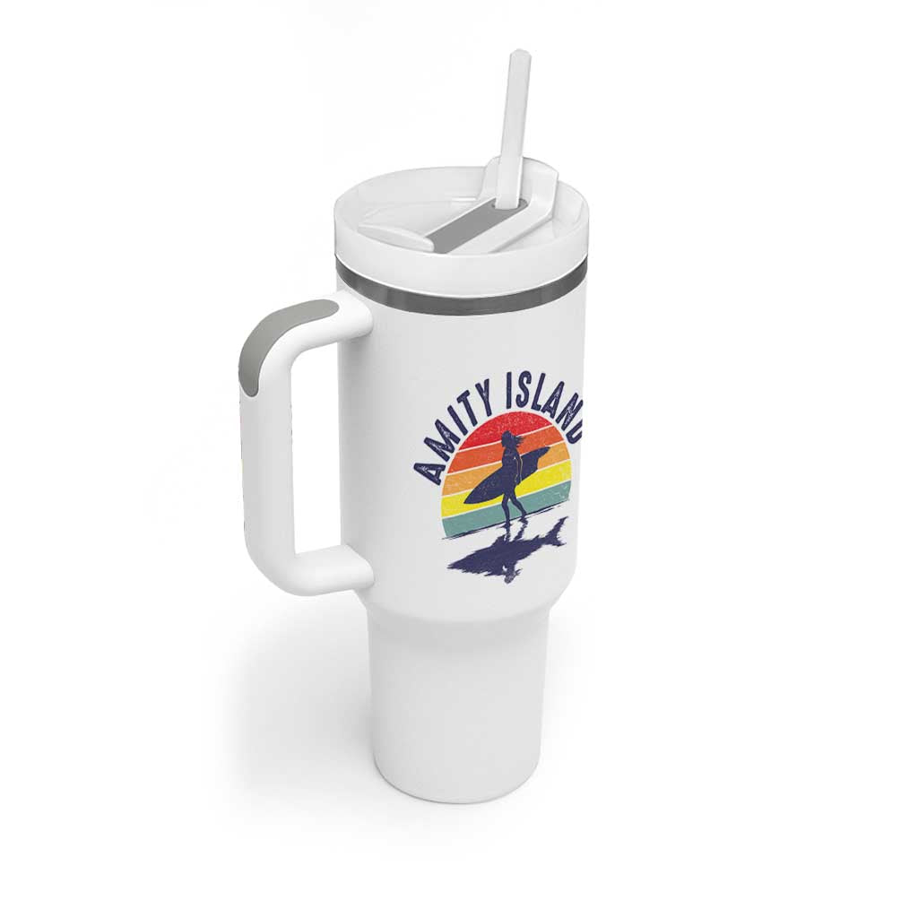 Amity Island Tumbler With Handle Retro Surfing Board Humor