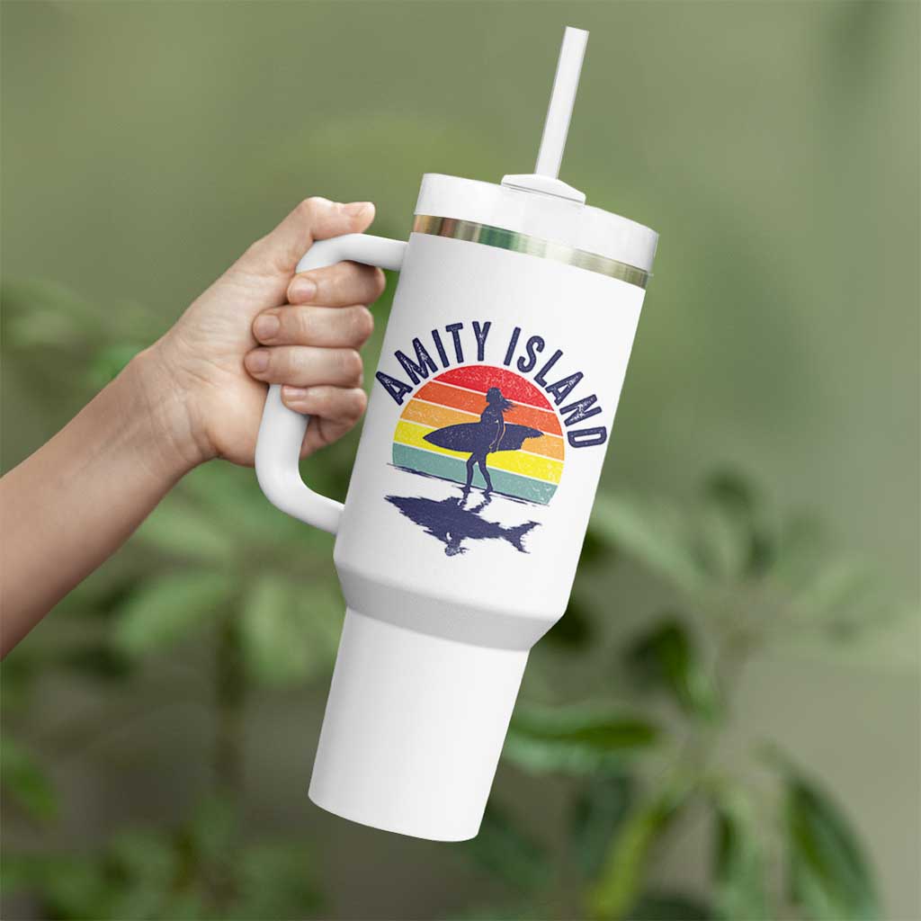 Amity Island Tumbler With Handle Retro Surfing Board Humor