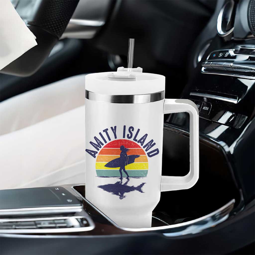 Amity Island Tumbler With Handle Retro Surfing Board Humor