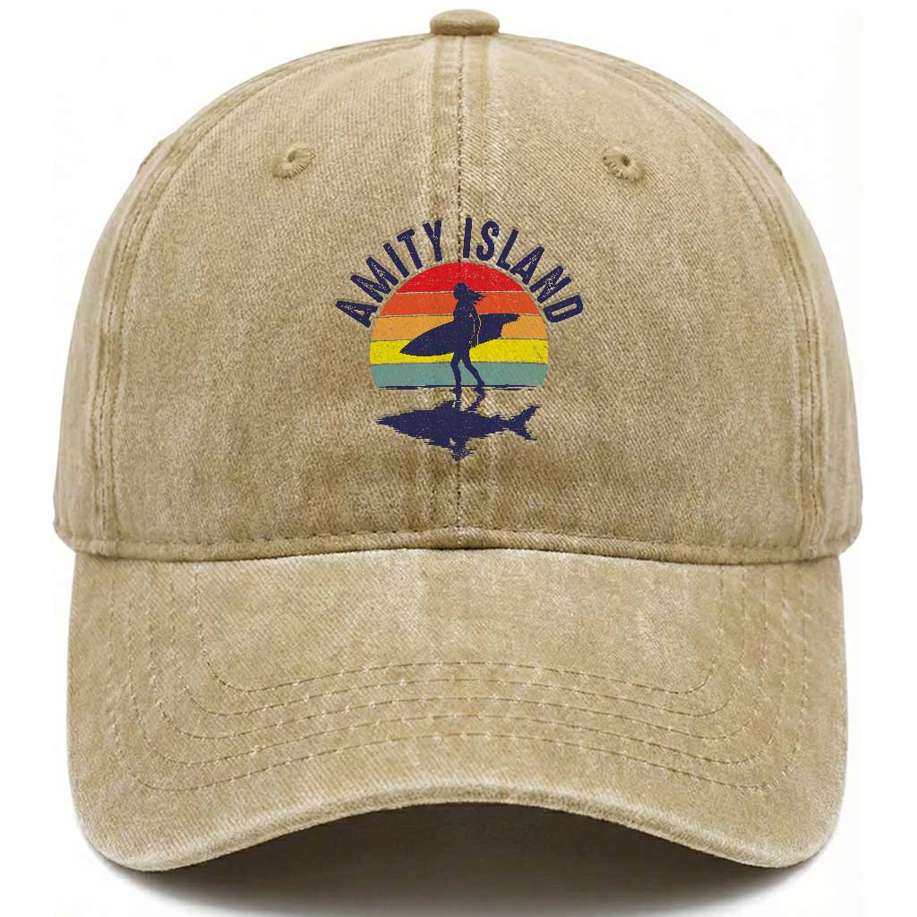 Amity Island Washed Cotton Baseball Cap Retro Surfing Board Humor