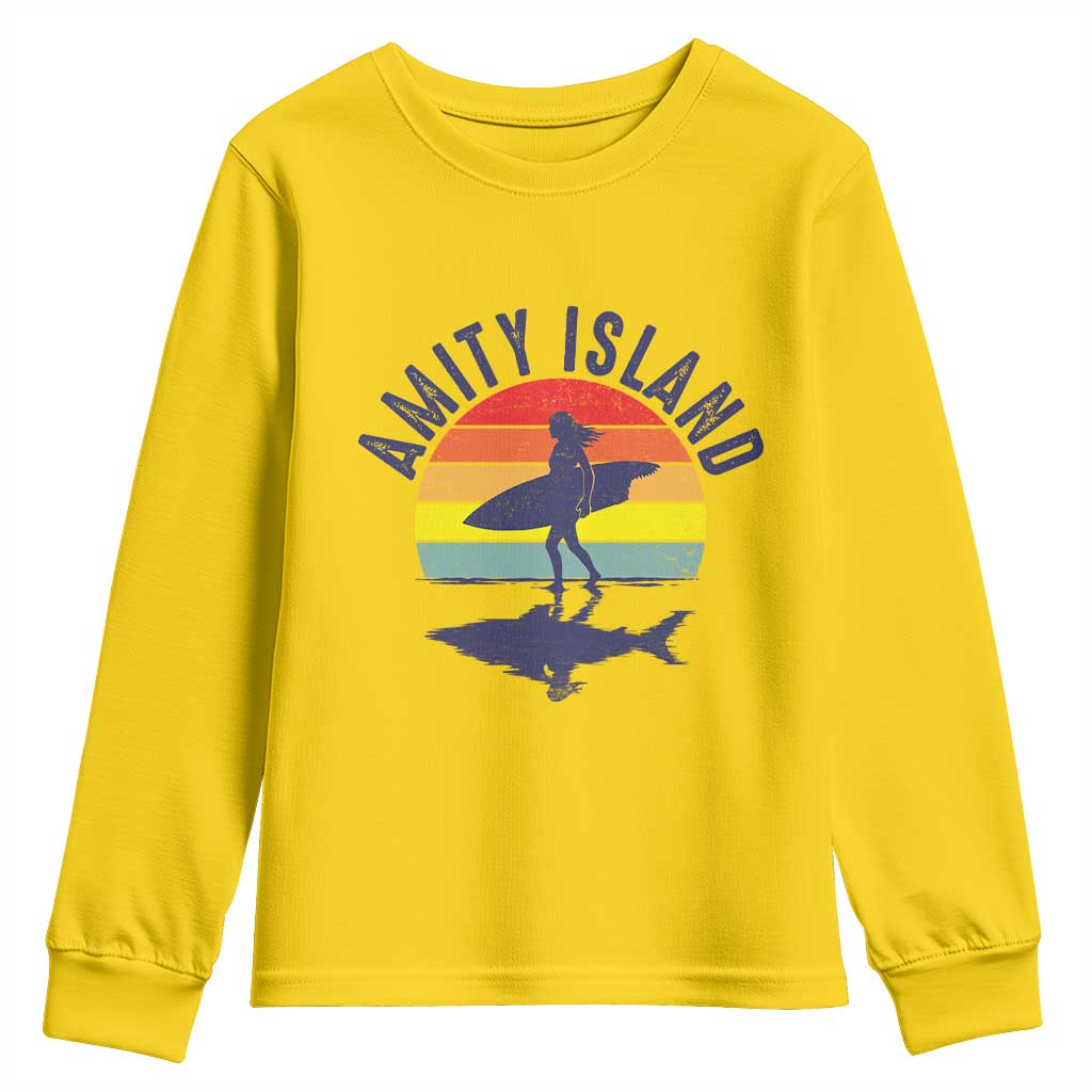 Amity Island Youth Sweatshirt Retro Surfing Board Humor - Wonder Print Shop