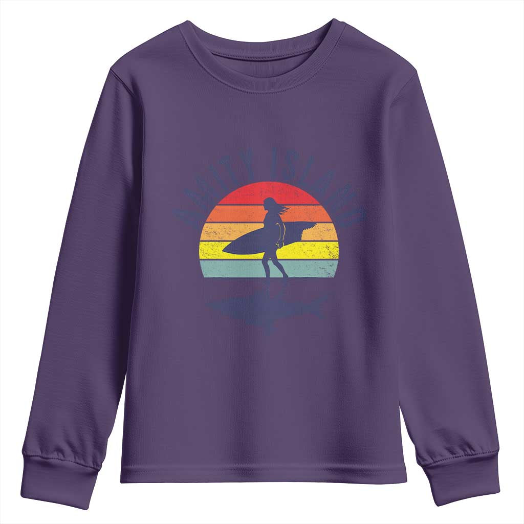 Amity Island Youth Sweatshirt Retro Surfing Board Humor - Wonder Print Shop